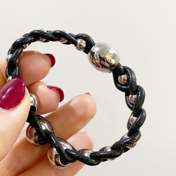 BRACELET Silver and Leather Braided Bracelet - Picture 6 of 7